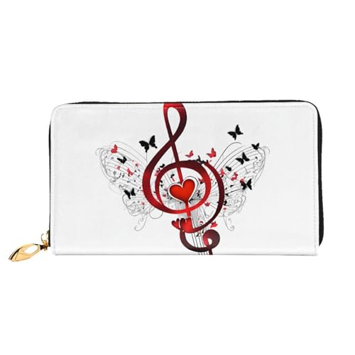 NPOREJKNGF Stilvolle Ledergeldbörse mit Musikmuster für modisch bedruckte Geldbörse mit mehreren Kartenfächern, Münzfach mit Reißverschluss und Ausweisfenster, Schwarz , Einheitsgröße von NPOREJKNGF