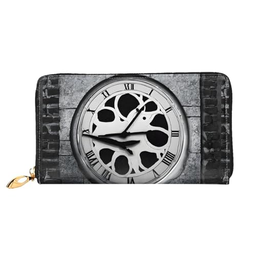 NPOREJKNGF Stilvolle Ledergeldbörse mit Notenschlüssel für modisch bedruckte Geldbörse mit mehreren Kartenfächern, Münzfach mit Reißverschluss und Ausweisfenster, Schwarz , Einheitsgröße von NPOREJKNGF