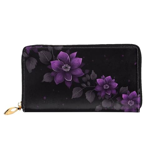 NPOREJKNGF Stilvolle Ledergeldbörse mit Schmetterlings-Motiv für modisch bedruckte Geldbörse mit mehreren Kartenfächern, Münzfach mit Reißverschluss und Ausweisfenster, Violett und Schwarz, Schwarz von NPOREJKNGF