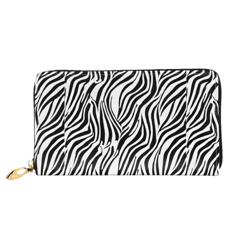 NPOREJKNGF Stilvolle Ledergeldbörse mit Zebramuster für modisch bedruckte Geldbörse mit mehreren Kartenfächern, Münzfach mit Reißverschluss und Ausweisfenster, Schwarz , Einheitsgröße von NPOREJKNGF
