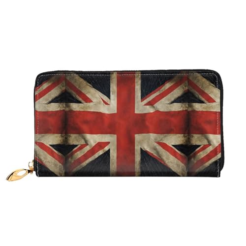 NPOREJKNGF Stilvolle Ledergeldbörse mit britischer Flagge für modisch bedruckte Geldbörse mit mehreren Kartenfächern, Münzfach mit Reißverschluss und Ausweisfenster, Schwarz , Einheitsgröße von NPOREJKNGF