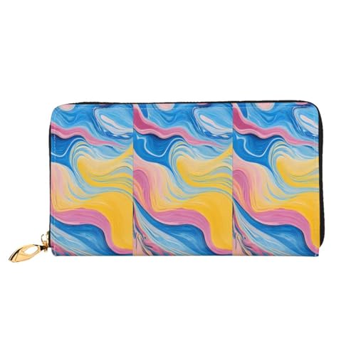 NPOREJKNGF Stilvolle Ledergeldbörse mit buntem Batikdruck für modisch bedruckte Geldbörse mit mehreren Kartenfächern, Münzfach mit Reißverschluss und Ausweisfenster, Schwarz , Einheitsgröße von NPOREJKNGF