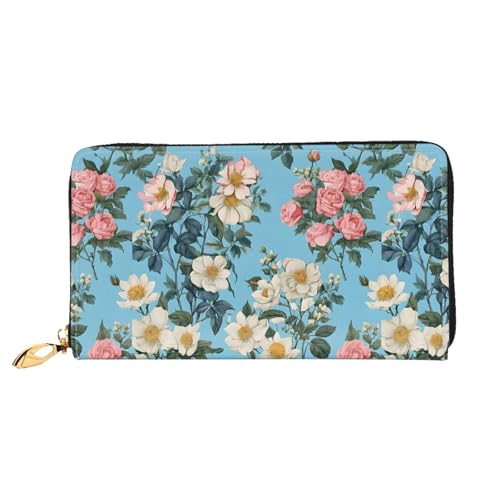 NPOREJKNGF Stilvolle Ledergeldbörse mit floralem Hintergrund, modische bedruckte Geldbörse mit mehreren Kartenfächern, Münzfach mit Reißverschluss und Ausweisfenster, Schwarz , Einheitsgröße von NPOREJKNGF