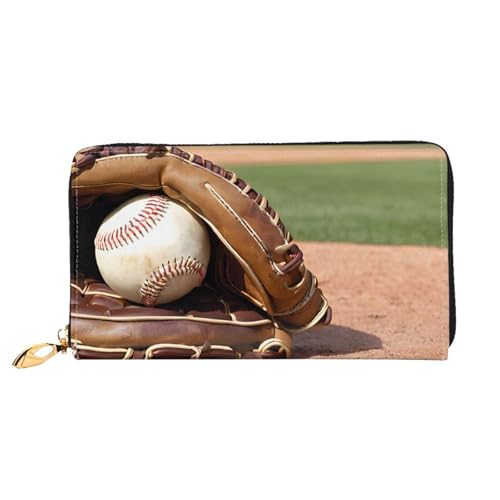 NPOREJKNGF Stylische Baseball-Geldbörse aus Leder für modisch bedruckte Geldbörse mit mehreren Kartenfächern, Münzfach mit Reißverschluss und Ausweisfenster, Schwarz , Einheitsgröße von NPOREJKNGF