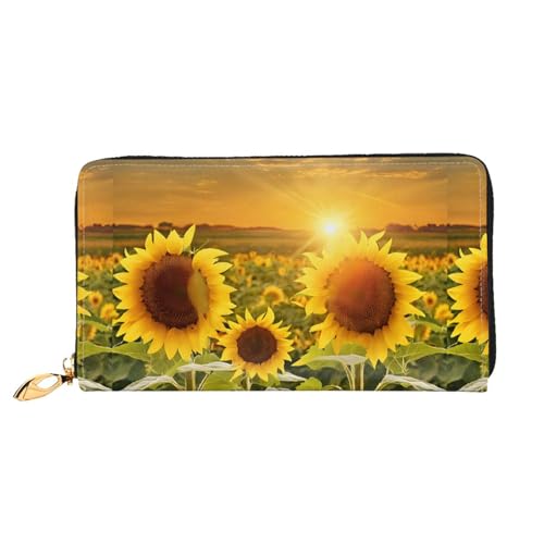 NPOREJKNGF Sunflower Field Stilvolle Ledergeldbörse für modisch bedruckte Geldbörse mit mehreren Kartenfächern, Münzfach mit Reißverschluss und Ausweisfenster, Geschenk, Schwarz , Einheitsgröße von NPOREJKNGF