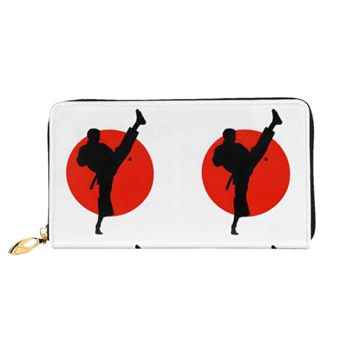NPOREJKNGF Taekwondo-Design, stilvolle Ledergeldbörse für modisch bedruckte Geldbörse mit mehreren Kartenfächern, Münzfach mit Reißverschluss und Ausweisfenster, Geschenk, Schwarz , Einheitsgröße von NPOREJKNGF