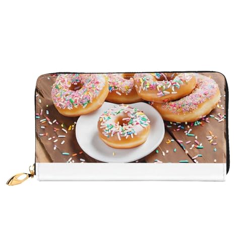 NPOREJKNGF Weihnachts-Donuts, stilvolle Leder-Geldbörse für modisch bedruckte Geldbörse mit mehreren Kartenfächern, Münzfach mit Reißverschluss und Ausweisfenster, Schwarz , Einheitsgröße von NPOREJKNGF