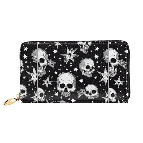 NPOREJKNGF Weiße Punk-Totenkopf-Geldbörse aus Leder für modisch bedruckte Geldbörse mit mehreren Kartenfächern, Münzfach mit Reißverschluss und Ausweisfenster, Schwarz , Einheitsgröße von NPOREJKNGF