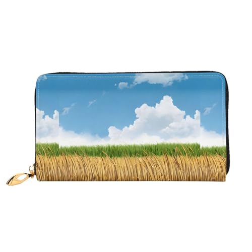 NPOREJKNGF Wheat Field Stilvolle Ledergeldbörse für modisch bedruckte Geldbörse mit mehreren Kartenfächern, Münzfach mit Reißverschluss und Ausweisfenster, Geschenk, Schwarz , Einheitsgröße von NPOREJKNGF