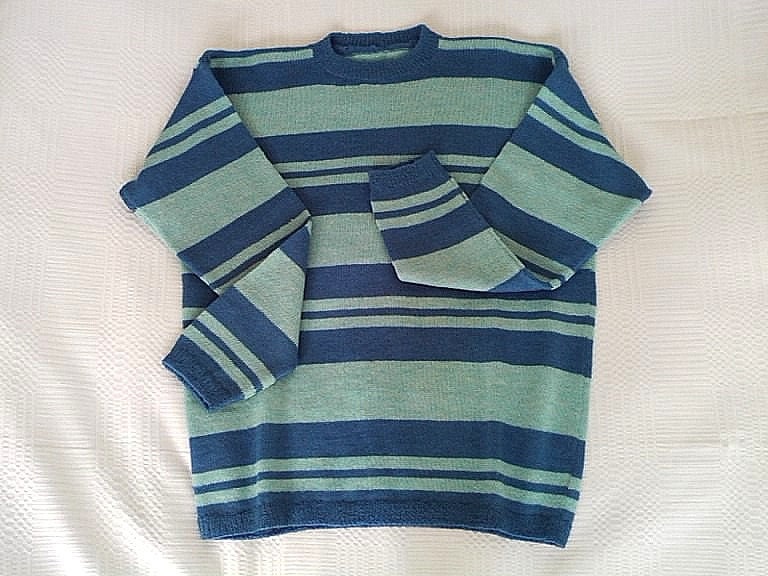Männer Pullover Wolle Blau Gestreift Xl Strickpullover Lange Ärmel Rundhals von NPSunnyDay