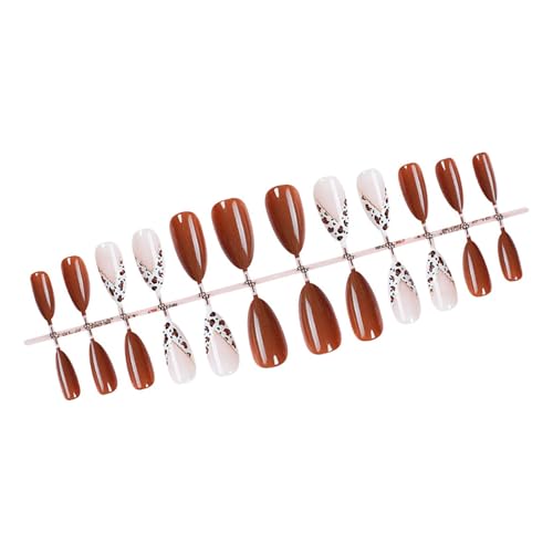 24 Stück Kunstnägel für Damen, glänzend, französische Spitze, Mandel, mit V-Form, Tier-Punkte, Druck-Designs, zum Aufkleben auf Nägel von NPXUAMTJ