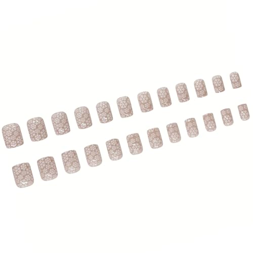 24 Stück Kurze Quadratische Nägel Zum Aufdrücken Mit Französischer Spitze Für Frauen Zum Aufkleben Mit Schneeflocken Designs Modische Nagelkunst Dekoration von NPXUAMTJ