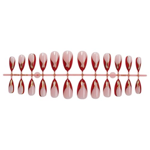 24 Stück Mandel Kunstnägel Glänzend Zum Aufkleben Mit Französischer Spitze Designs Acryl Zum Aufdrücken Der Nägel Für Frauen Und Mädchen von NPXUAMTJ