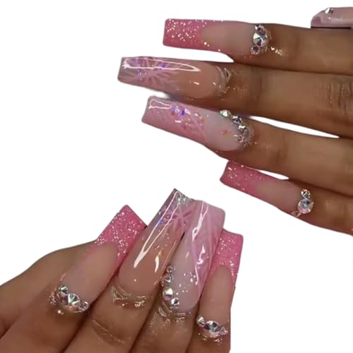 24 Stück Nägel Mit Französischer Spitze Nägel Zum Aufdrücken Mit Designs Inklusive Nagelkleber Für Frauen Und Mädchen Nagelkunst Set von NPXUAMTJ