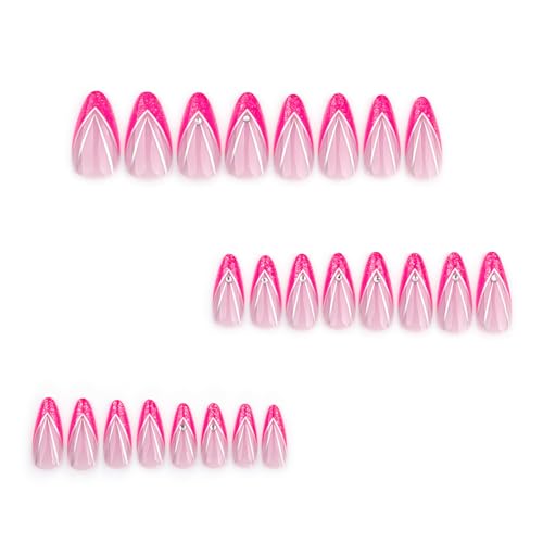 24 Stück kurze Mandel-Nägel zum Aufdrücken, französische Spitze, glitzernde Acryl-Kunstnägel, volle Abdeckung, zum Aufkleben auf Nägel für Frauen von NPXUAMTJ