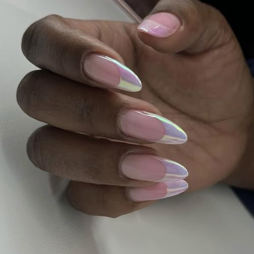 24pcs Kurze Mandelgefälschte Nägel Drücken Nägel Künstliche Klebstoffe Auf Auroras Designs Französische Spitzen Falsche Acrylklesum Nagel Für Frauen Klar von NPXUAMTJ