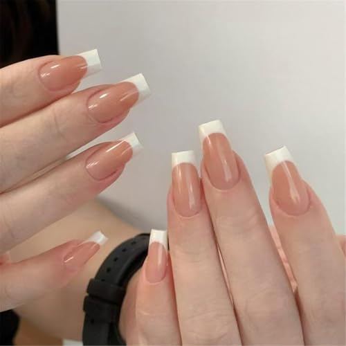 24pcs Quadratpresse Auf Nägeln Acrylnägel Vollbezüge Nägel Kunstdekoration Französische Spitzen Glänzende Falsche Nägel Für Frauen von NPXUAMTJ