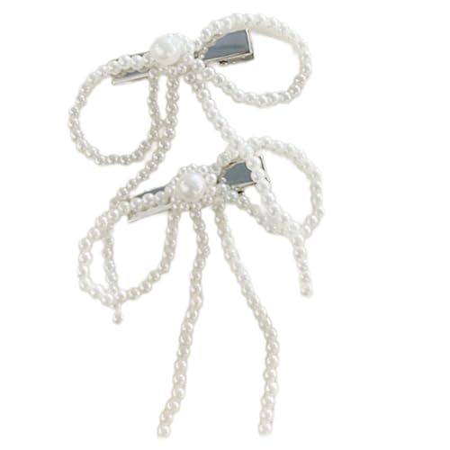 Ästhetischer Bogenknoten Haarnadel Entenbill Haarclip Barrettes Korean Side Pin Lady Perlen Haarschlaarstyling Accessoire 2pcs von NPXUAMTJ