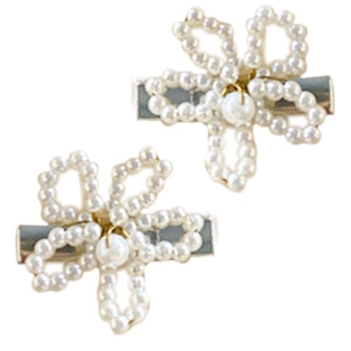 Ästhetischer Bogenknoten Haarnadel Entenbill Haarclip Barrettes Korean Side Pin Lady Perlen Haarschlaarstyling Accessoire 2pcs von NPXUAMTJ