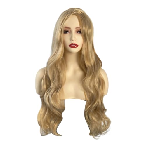 Blondes Synthetisches Haarstück Für Frauen Permed Locken Leichter Beatmter Basis Natürliche Haare Hitzefeste Faserperücken Atmungsaktive Spitzenvorderperücken von NPXUAMTJ