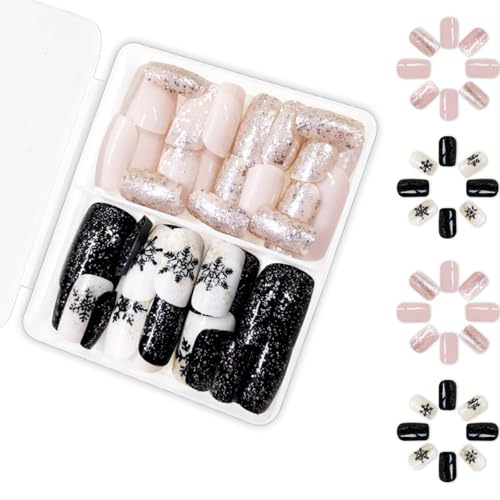 Easy Wear Christmas Schwarz Weiß Schneeflockenpresse Auf Nägeln Falsche Nägel Für Festliche Party Und Bürodekoration Easy Wear Christmas Schwarz Weiß Schneeflockenpresse Auf Nägeln Falsche Nägel Für Festliche Party Und Bürodekoration von NPXUAMTJ