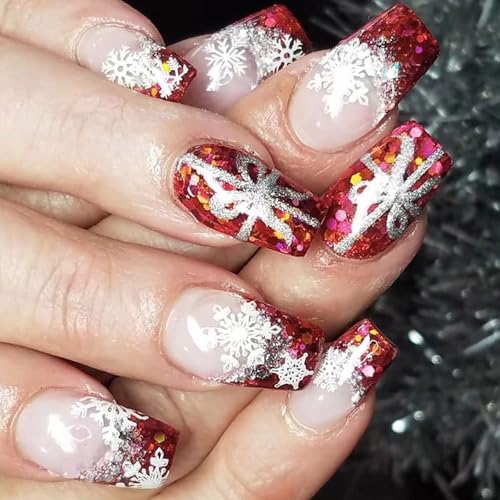 Falsche Nägel Mit Französischer Spitze Schneeflocke Künstliche Nägel Ballerinas Komplette Abdeckungen Zum Aufkleben Auf Die Nägel Schleifen Zum Aufdrücken Der Nägel Für Frauen von NPXUAMTJ