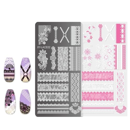 Französische Spitze Nägel Briefmarken Stempel Stempelstempelplatten Blumen Nägel Stempelvorlagen Nägel Kunstschablonen Für Frau von NPXUAMTJ