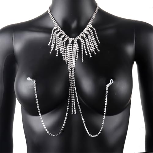 NPXUAMTJ Glitzernde Randkörperkette Halskette Mit Wasserfall Design Bequemer Tag Zu Nacht Accessoire BH Ketten Schmuck Strasskörperschmuck Schmuck von NPXUAMTJ