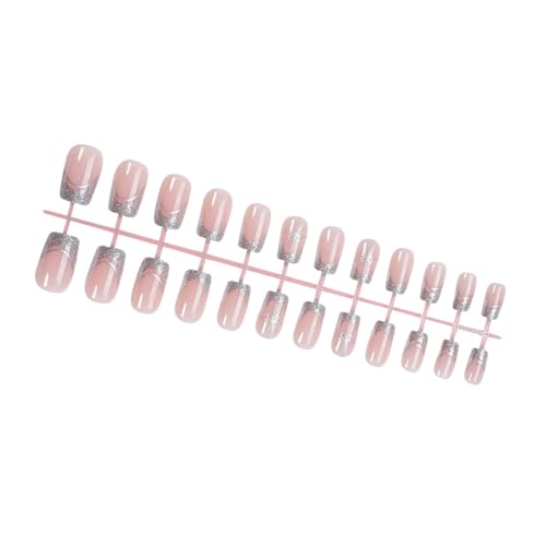 Künstliche Fingernägel mit Schneeflocken-Motiv, glitzernde französische Spitze, für Damen, 24 Stück von NPXUAMTJ
