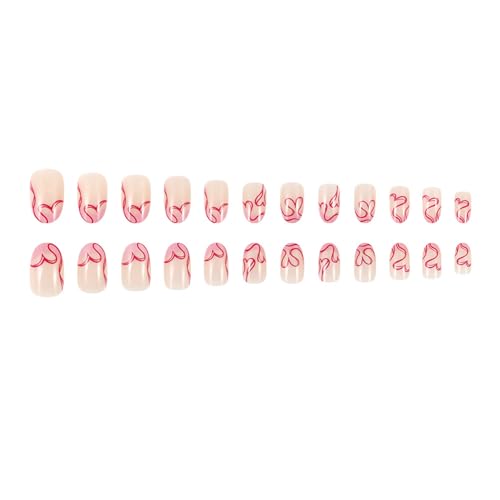 Künstliche Nägel zum Aufkleben, französische Spitze, mit Linien, Herz, Maniküre-Zubehör für Damen, 24 Stück von NPXUAMTJ