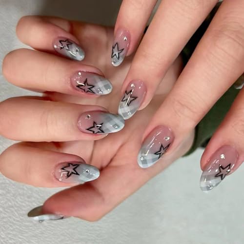 Mandelförmige Nägel zum Aufdrücken, Farbverläufe, französische künstliche Nägel, Acryl, künstliche Nägel, zum Aufkleben auf Nägel für Damen, 24 Stück von NPXUAMTJ