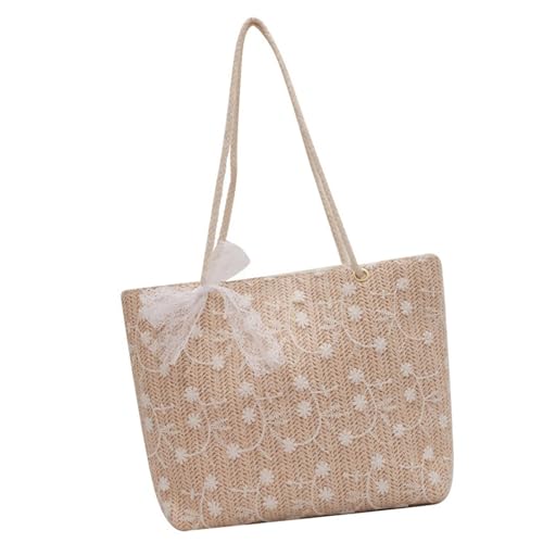 Modische Stroh Spitzen Handtasche Große Kapazität Strand Blumen Umhängetasche Für Damen Urlaub Und Reisen Lässige Shopper Tasche von NPXUAMTJ