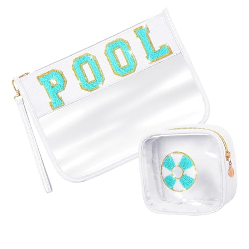 Modische transparente Make-up-Taschen mit Handgelenkschlaufe, Zubehör für Damen und Mädchen, Reise-Kosmetik-Organizer, PVC-Aufbewahrungstasche, 2 Stück, Weißer Pool, Einheitsgröße von NPXUAMTJ