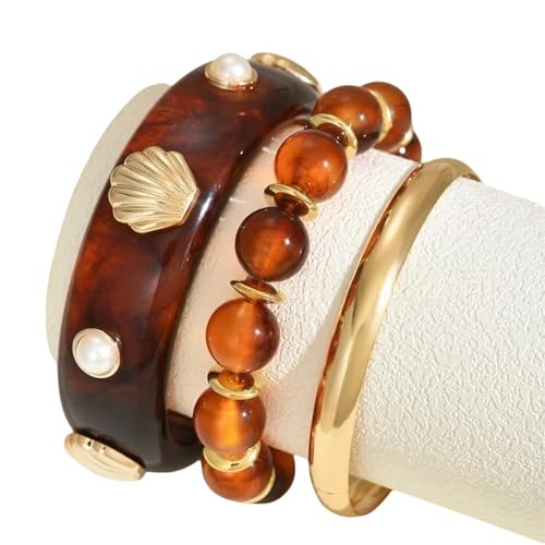 NPXUAMTJ 3pcs/Set Marine Themed Verstellbares Schichtarmband Armband Armreifen Mit Kunstperlen Und Perlendetails Für Strandpartys Vielseitige CCB Coastal Armbandbekleidung von NPXUAMTJ