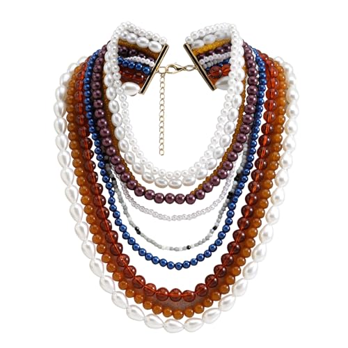 NPXUAMTJ Benutzerfreundliche Layering Perlen Halskette Bunte Imitation Perlen Neckchain Stylish Accessoire Für Lässige Veranstaltung Bequemer Multistandschmuck von NPXUAMTJ