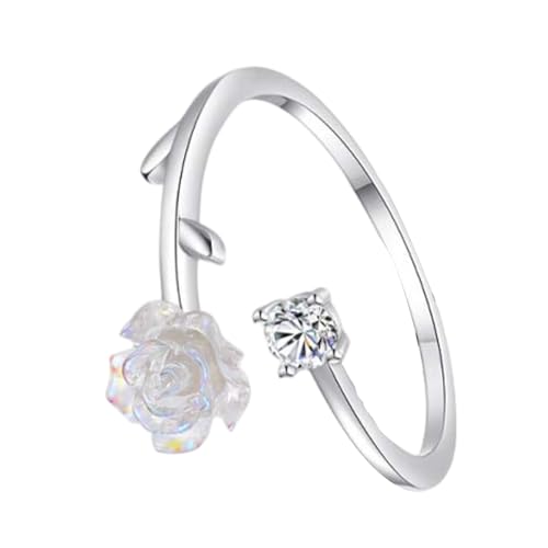 NPXUAMTJ Blütenverstellbare Ringe Zarte Öffnungsringe Blumenfinger Silber Textur Geeignet Für Hochzeitsfeiern Abends Party von NPXUAMTJ