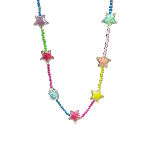 NPXUAMTJ Buntes Perlenstern Anhänger Halskette Trendy 2025 Design Handgelenk Kette Leichtes Accessoire Für Partys Daily Wear Glossy Perlen Sternschmuck von NPXUAMTJ