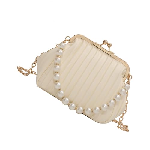 NPXUAMTJ Damen Leder Crossbody Kupplungspanne Mit Perlenkette Und Abnehmbarem Riemen Für Hochzeitsabschlussfeiern Crossbody Geldbörsen Mit Abnehmbarem Riemen von NPXUAMTJ