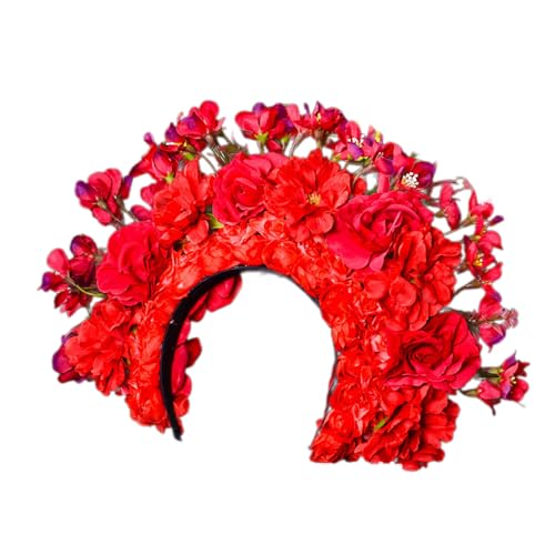 NPXUAMTJ Doppelseitiges Blumenstirnband Mexika Stil Rose Kronhaarband Frauen Braut Haar Accessoire Brautgirlanden von NPXUAMTJ
