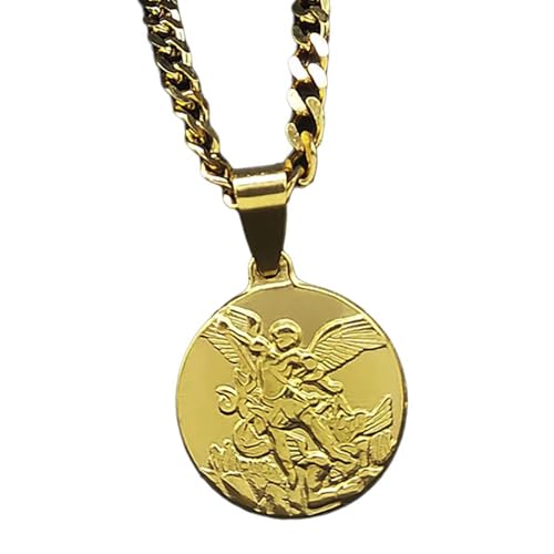 NPXUAMTJ Edelstahl Erzengel Halskette Gold/Silber Round Anhänger Für Männer Und Frauen Spiritueller Schmuck Religiöser Accessoire Edelstahlkette Halskette von NPXUAMTJ