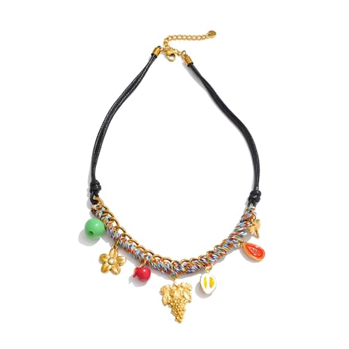 NPXUAMTJ Edelstahltraube Charme Geflochtene Kabel Halskette Elegante Schlüsselbeinkette Für Frauen Mode Schmuck Frucht Themed Edelstahl Halskette von NPXUAMTJ