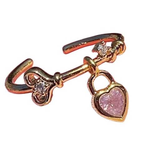 NPXUAMTJ Elegante Herzförmige Schloss Verstellbare Ringe Mit Funkelnden Kristallen Für Frauen Zinklegierung Statement Schmuck Geschenk Für Ihren Goldenen Verstellbaren von NPXUAMTJ