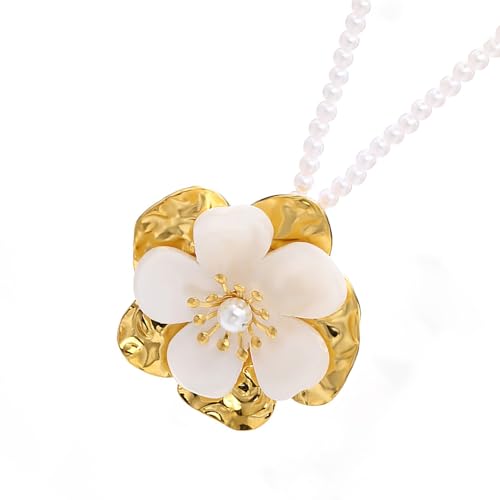 NPXUAMTJ Elegante Perlen-Blumen-Halskette für Damen, verstellbar, stabile Legierung, tragbar, für Hochzeiten und Bankette von NPXUAMTJ