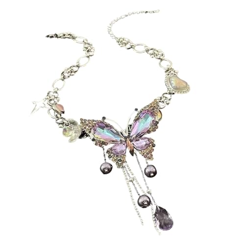 NPXUAMTJ Elegantes Schmetterlingsherz Anhänger Halskette Mit Funkelnden Diamanten Und Zarte Legierungskette Verstellbar von NPXUAMTJ