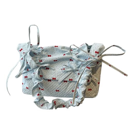 NPXUAMTJ Ergonomic Ruffled Dools Bag Blumenmuster Bögen Einstellbare Länge Gurt Große Kapazität Praktische Polyester Stoff Leichte Reisefreundliche Frauen Geldbeutel von NPXUAMTJ