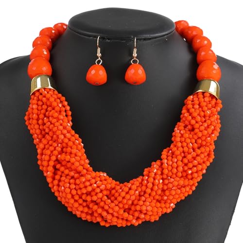 NPXUAMTJ Handgefertigter Multitier Perlen Schmuckset Robuste Plastik Halskette Und Drop Ohrringe Festival Tragen Accessoires Buntes Perlen Festival Schmuckset Set von NPXUAMTJ