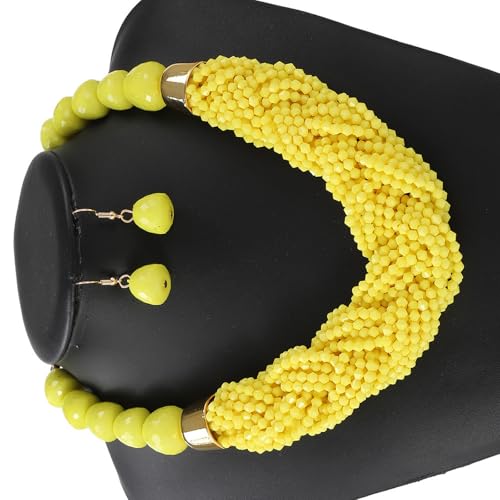 NPXUAMTJ Handgefertigter Multitier Perlen Schmuckset Robuste Plastik Halskette Und Drop Ohrringe Festival Tragen Accessoires Buntes Perlen Festival Schmuckset Set von NPXUAMTJ