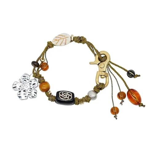 NPXUAMTJ Handgefertigtes Hibiskusblume Gewebtes Armband Stylish Schmuck Geschenk Multifunktionaler Schlüsselbund Design Handgelenk Kette Natürliche Perlen Hibiscus Accessoire von NPXUAMTJ