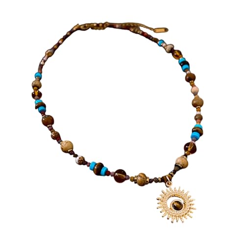 NPXUAMTJ Handgefertigtes Natursteinsonne Pendellanhänger Edelstahl Halskette Stylische Verstellbarkette Kette Schmuck Zubehör Korrosionsbeständiger Titanschmuck von NPXUAMTJ