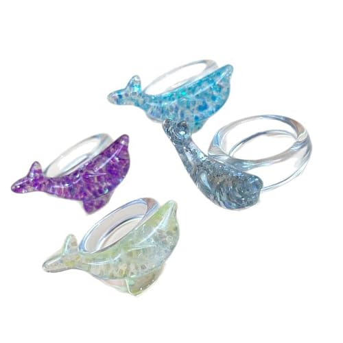 NPXUAMTJ Harzdelphinringe Mit Schimmernden Pailletten Casual Elegant Design Accessoires Für Tägliche Verschleiß Und Strandausflüge Strand Urlaub Delphinschmuck von NPXUAMTJ